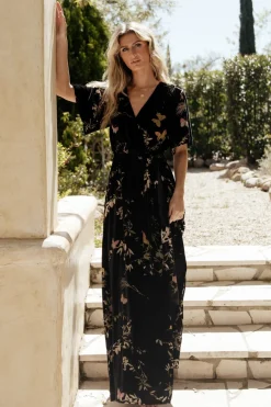 New Baltic Born Uma Velvet Maxi Dress | Black Butterfly Print BlackButterflyPrint