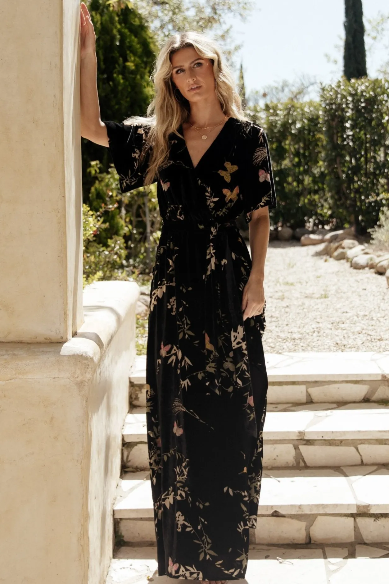 New Baltic Born Uma Velvet Maxi Dress | Black Butterfly Print BlackButterflyPrint