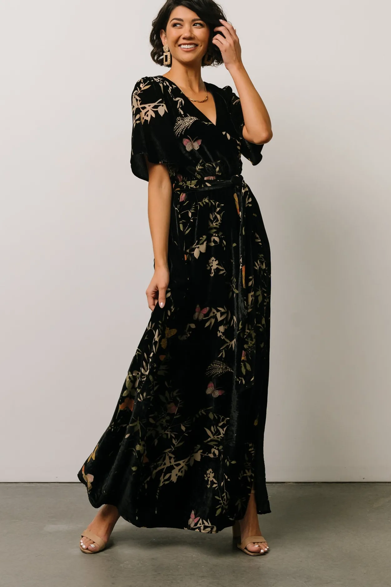 New Baltic Born Uma Velvet Maxi Dress | Black Butterfly Print BlackButterflyPrint