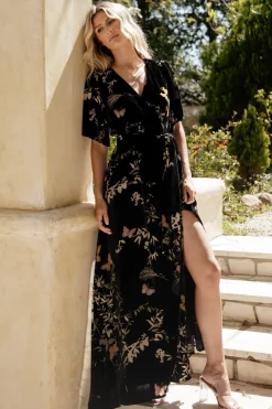 New Baltic Born Uma Velvet Maxi Dress | Black Butterfly Print BlackButterflyPrint