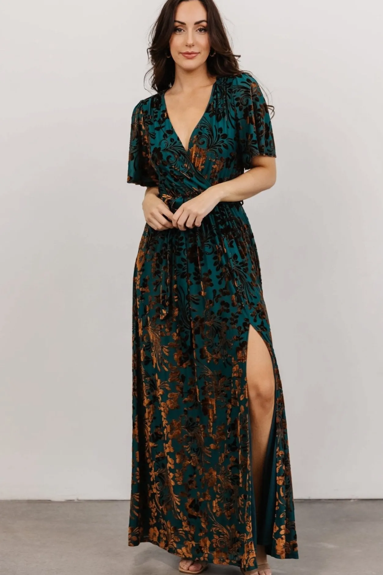 Clearance Baltic Born Uma Velvet Maxi Dress | Bronze + Jade Bronze+Jade