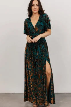 Clearance Baltic Born Uma Velvet Maxi Dress | Bronze + Jade Bronze+Jade