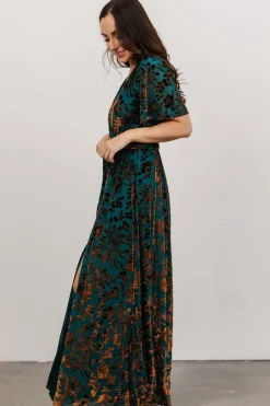 Clearance Baltic Born Uma Velvet Maxi Dress | Bronze + Jade Bronze+Jade