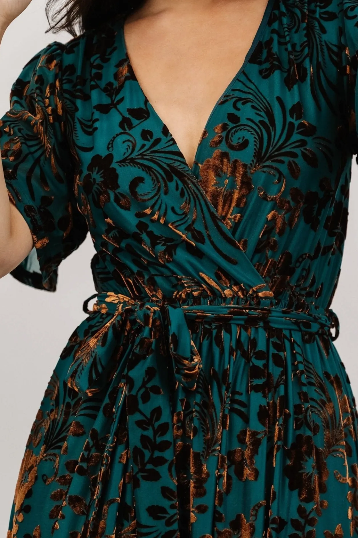 Clearance Baltic Born Uma Velvet Maxi Dress | Bronze + Jade Bronze+Jade