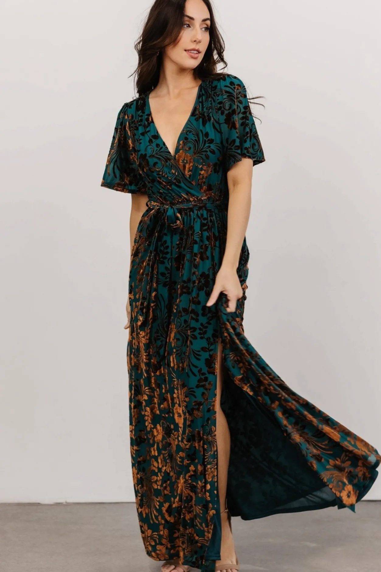 Clearance Baltic Born Uma Velvet Maxi Dress | Bronze + Jade Bronze+Jade