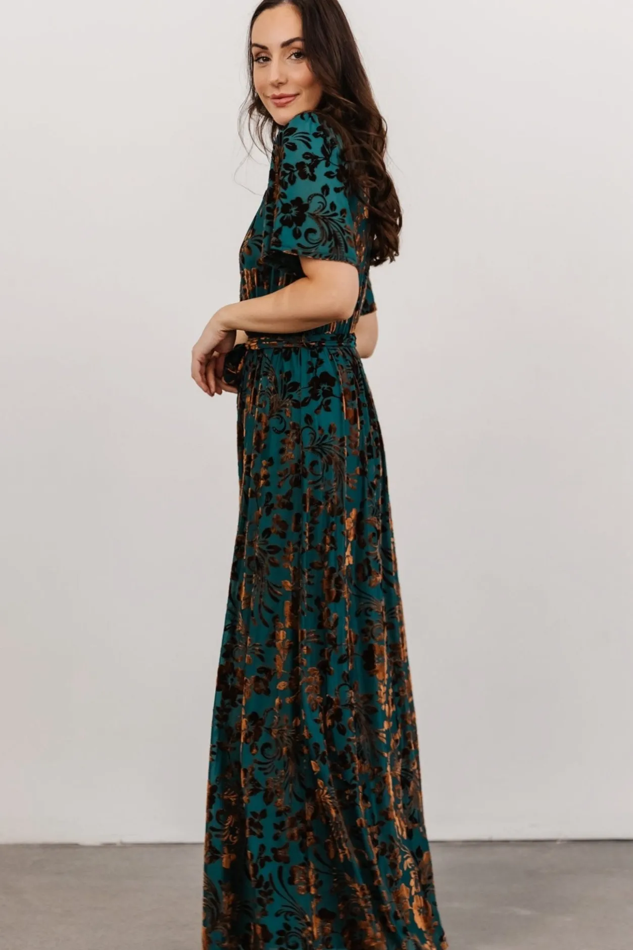 Clearance Baltic Born Uma Velvet Maxi Dress | Bronze + Jade Bronze+Jade