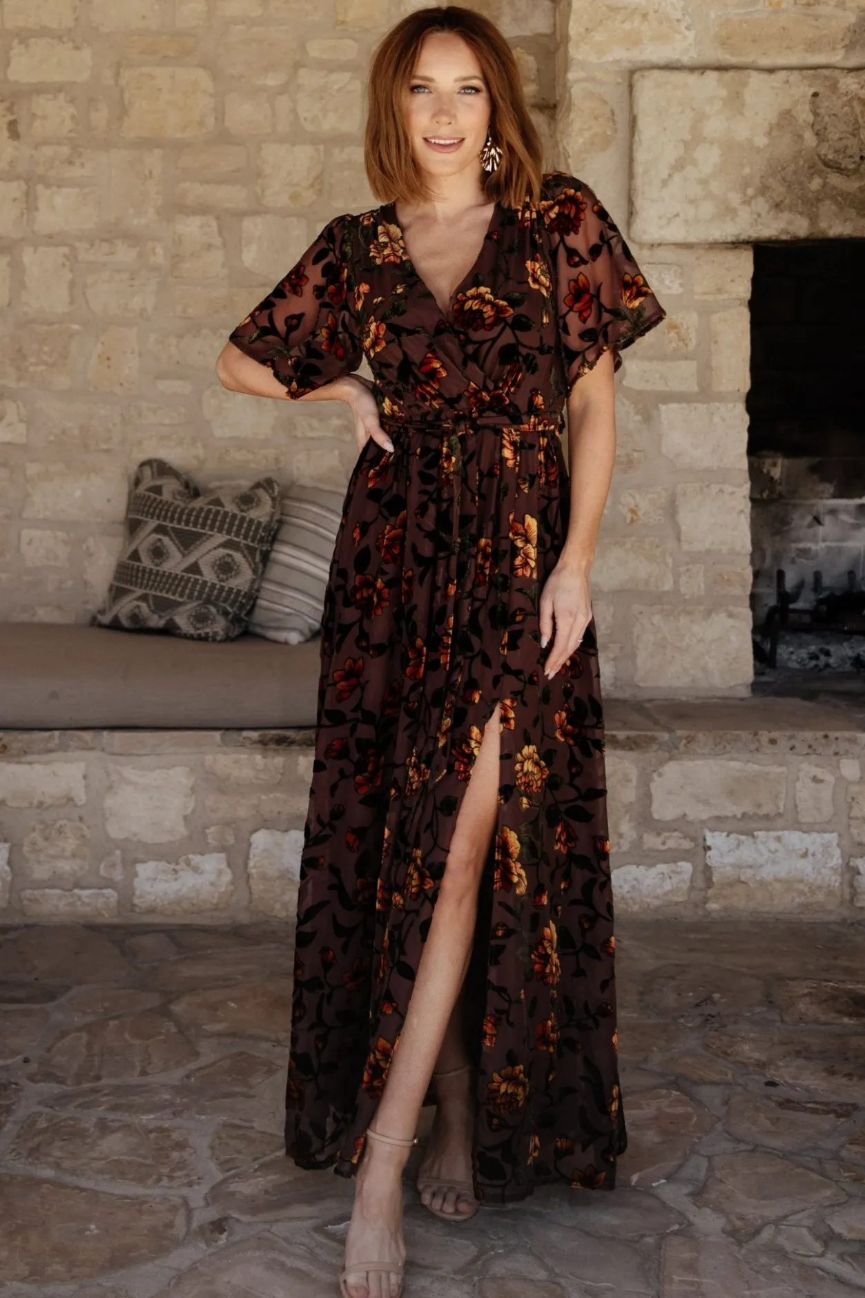 New Baltic Born Uma Velvet Maxi Dress | Clove + Amber Floral Clove+AmberFloral