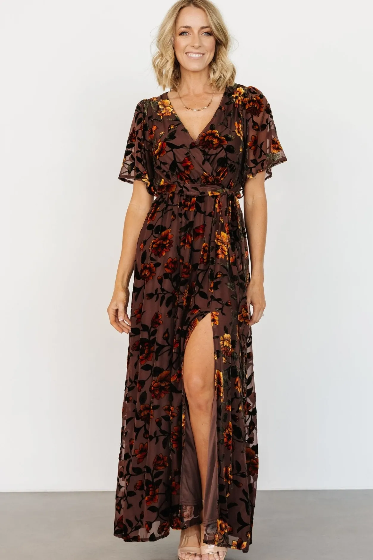 New Baltic Born Uma Velvet Maxi Dress | Clove + Amber Floral Clove+AmberFloral