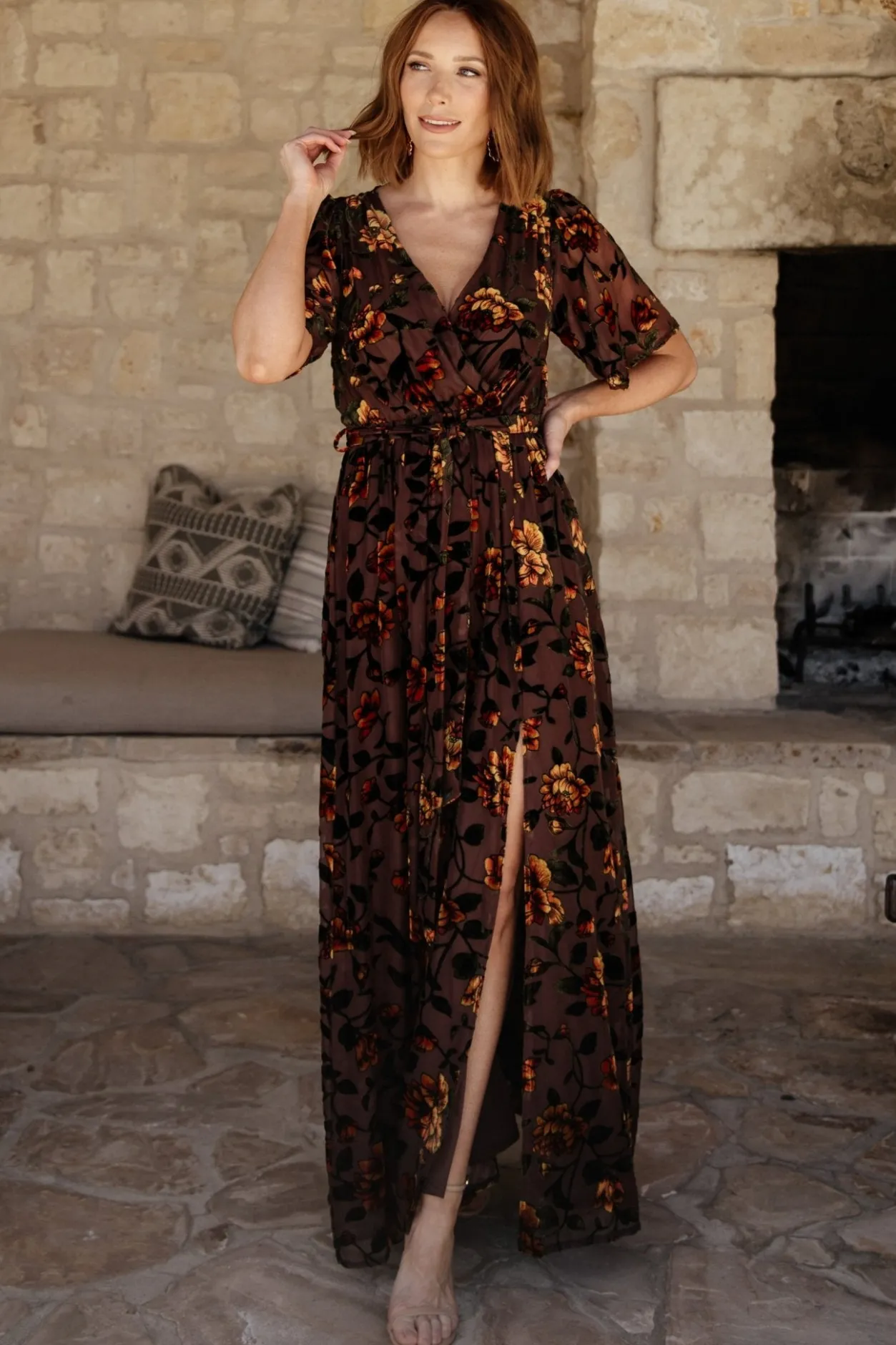 New Baltic Born Uma Velvet Maxi Dress | Clove + Amber Floral Clove+AmberFloral