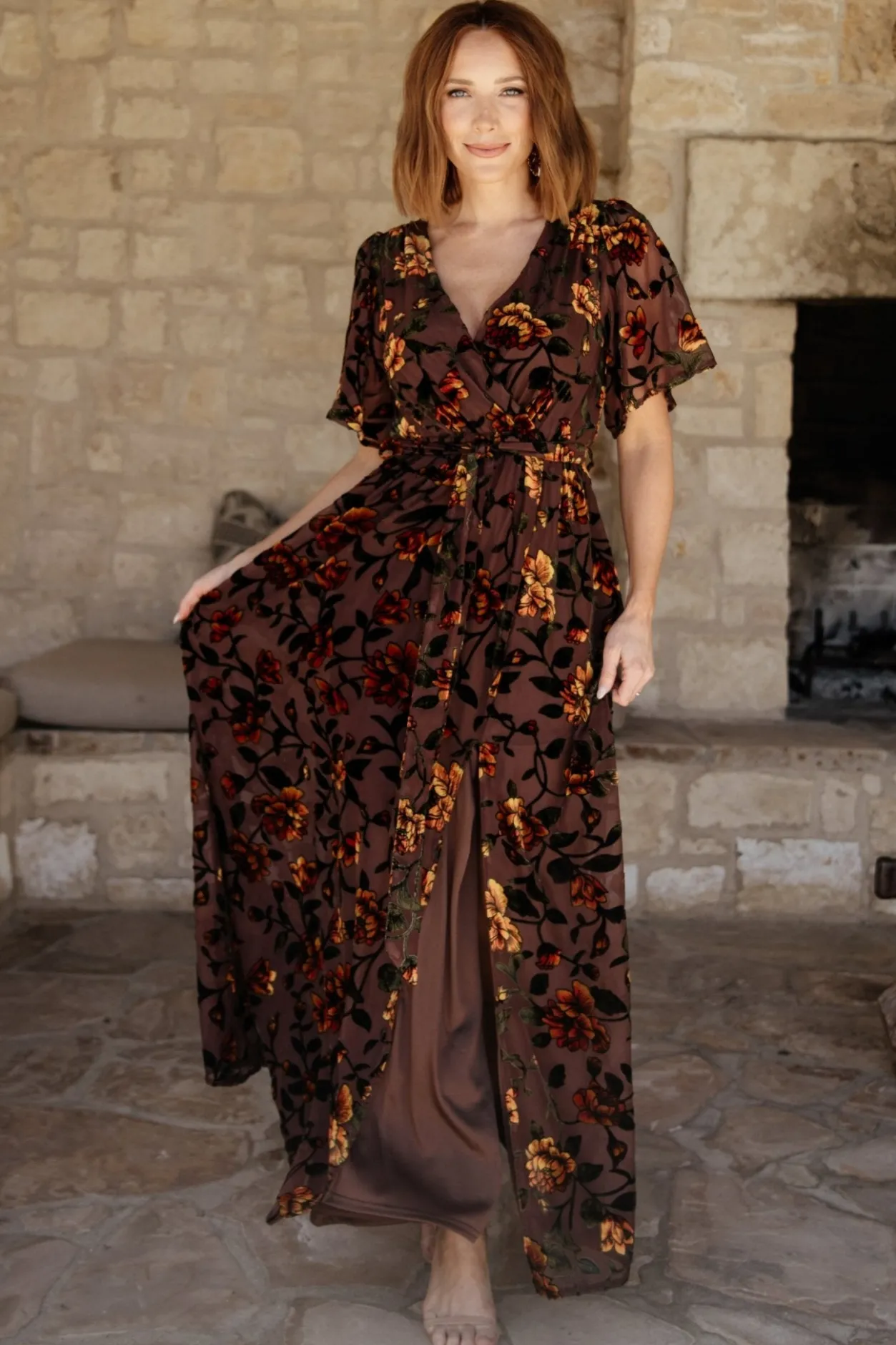 New Baltic Born Uma Velvet Maxi Dress | Clove + Amber Floral Clove+AmberFloral