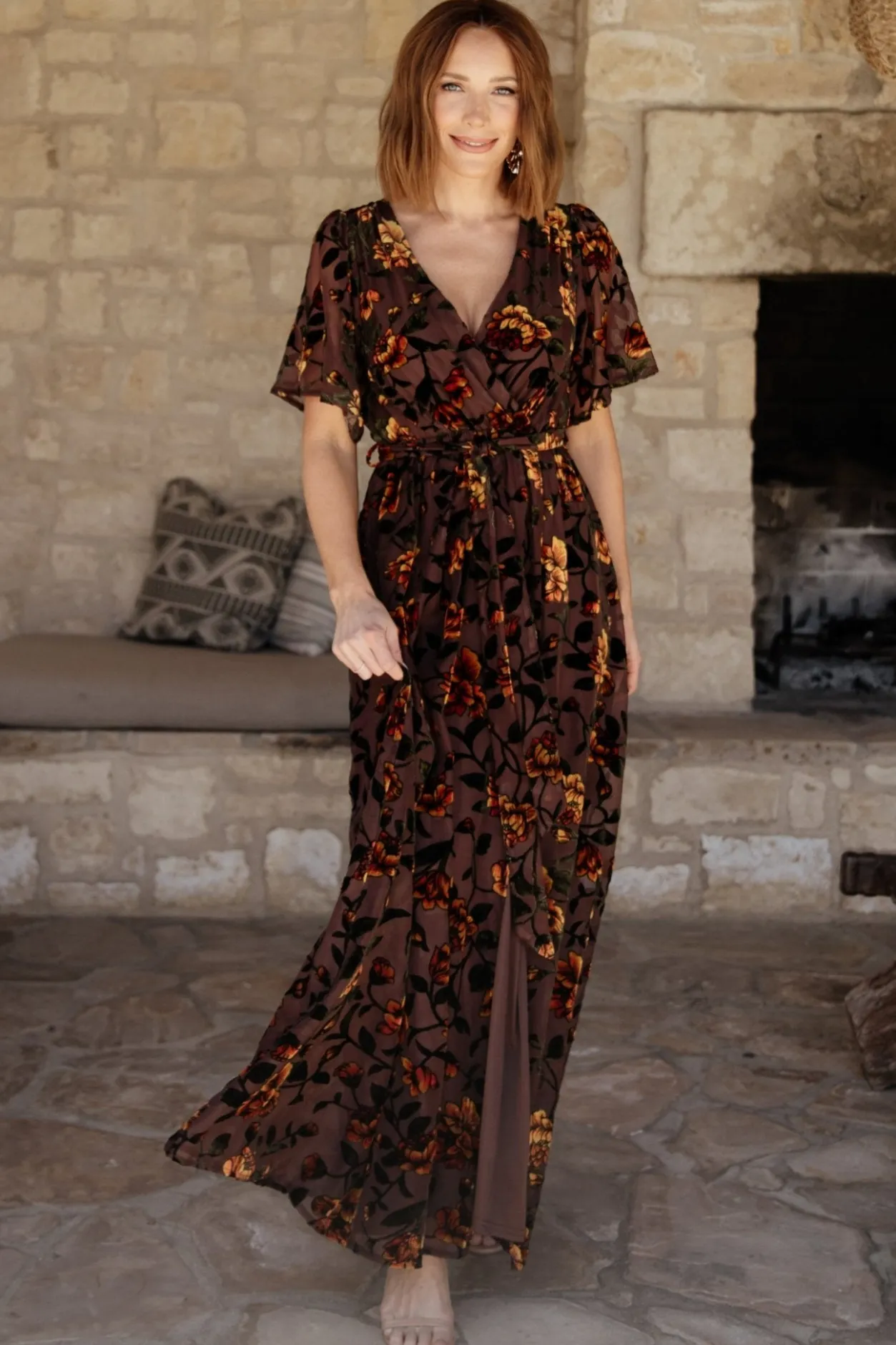 New Baltic Born Uma Velvet Maxi Dress | Clove + Amber Floral Clove+AmberFloral