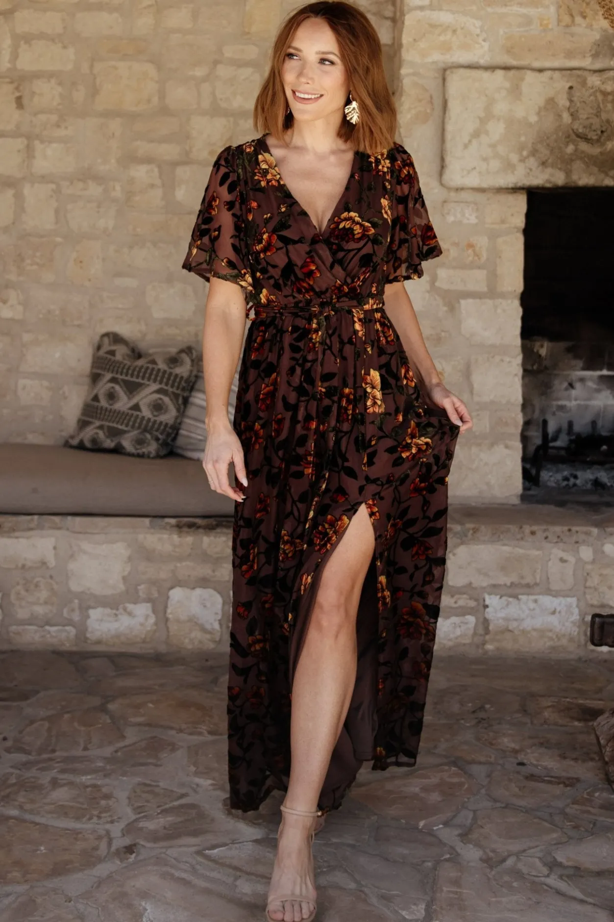 New Baltic Born Uma Velvet Maxi Dress | Clove + Amber Floral Clove+AmberFloral