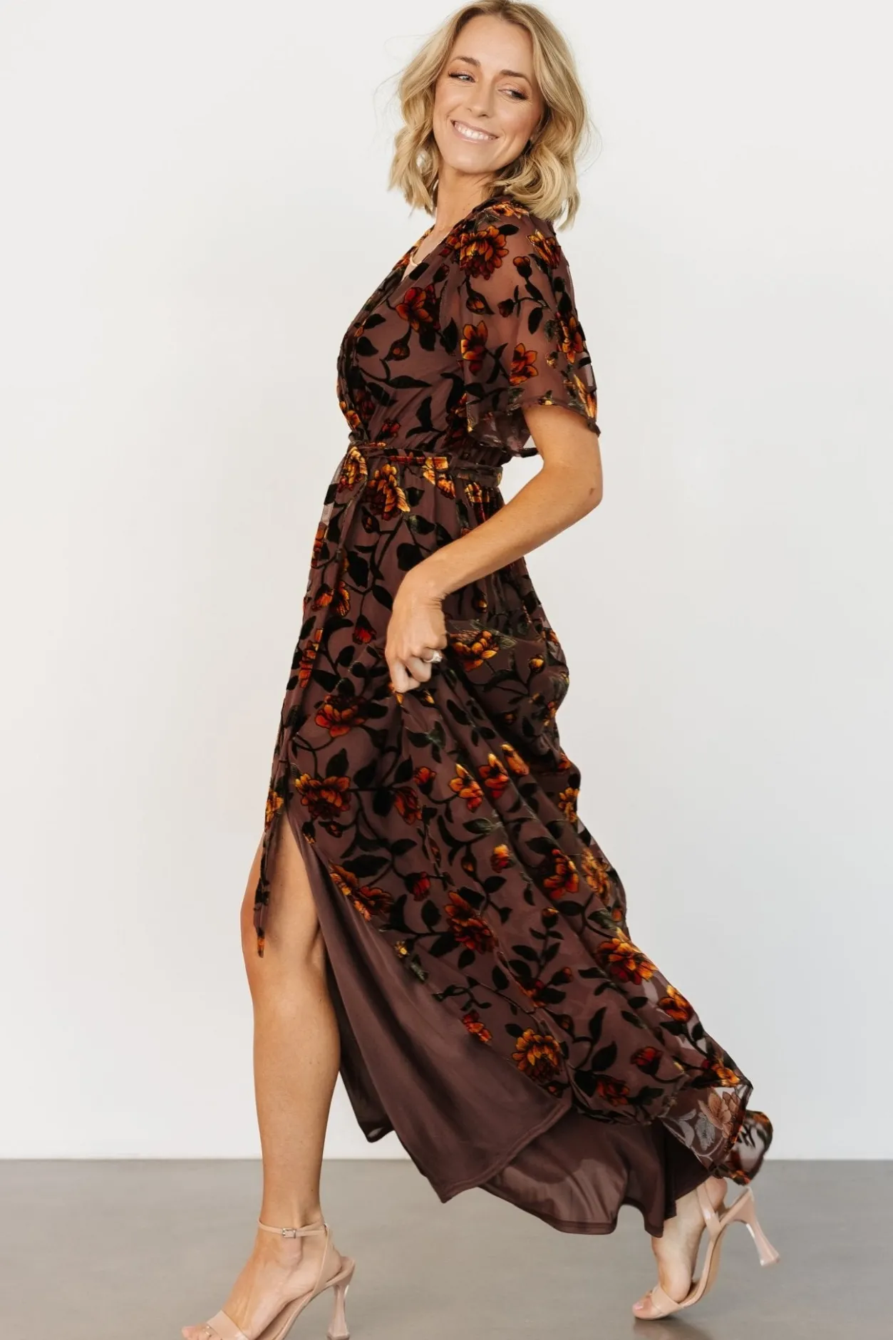 New Baltic Born Uma Velvet Maxi Dress | Clove + Amber Floral Clove+AmberFloral