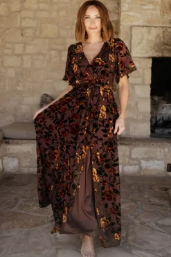 New Baltic Born Uma Velvet Maxi Dress | Clove + Amber Floral Clove+AmberFloral