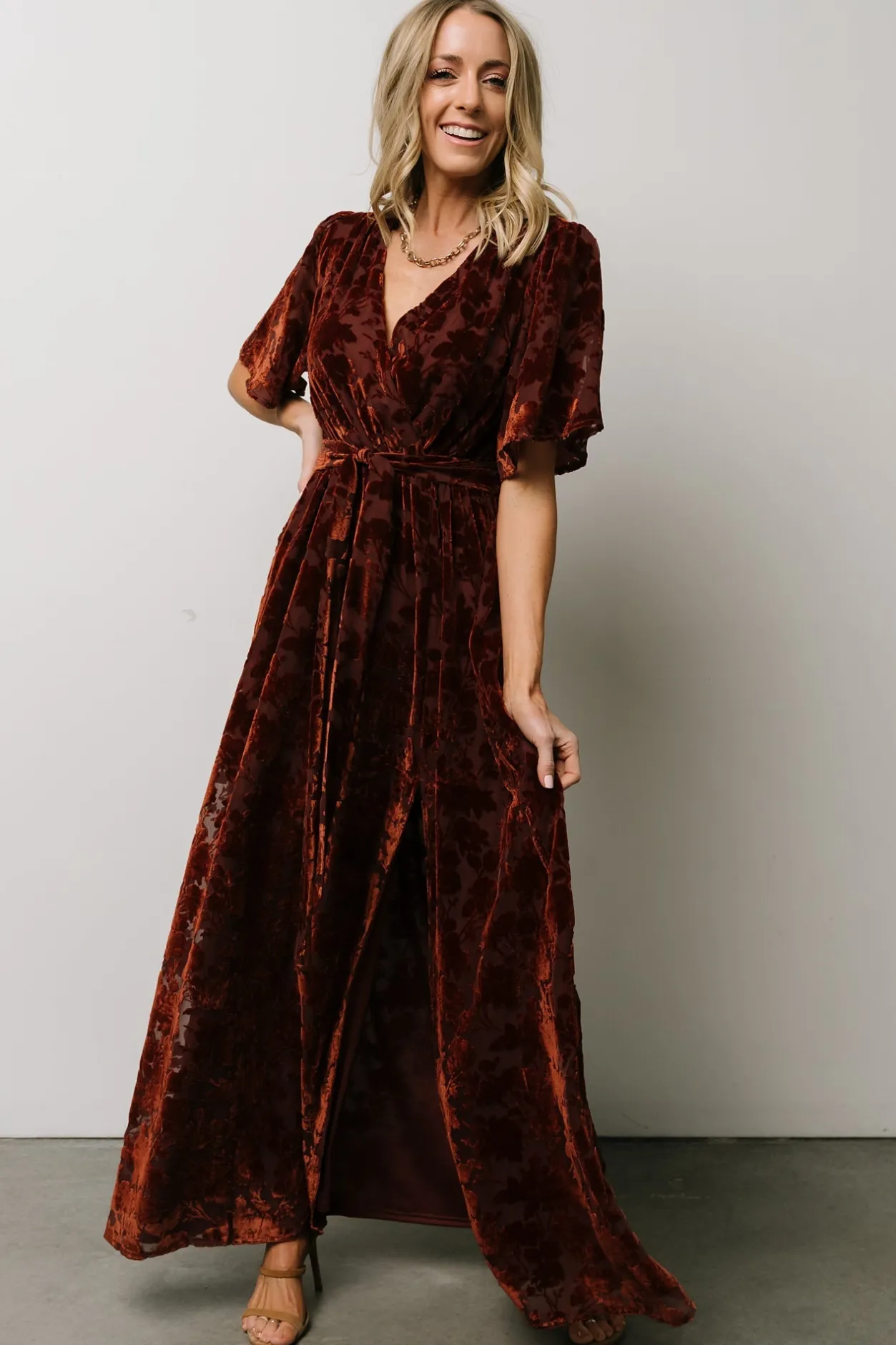 Discount Baltic Born Uma Velvet Maxi Dress | Copper Floral CopperFloral