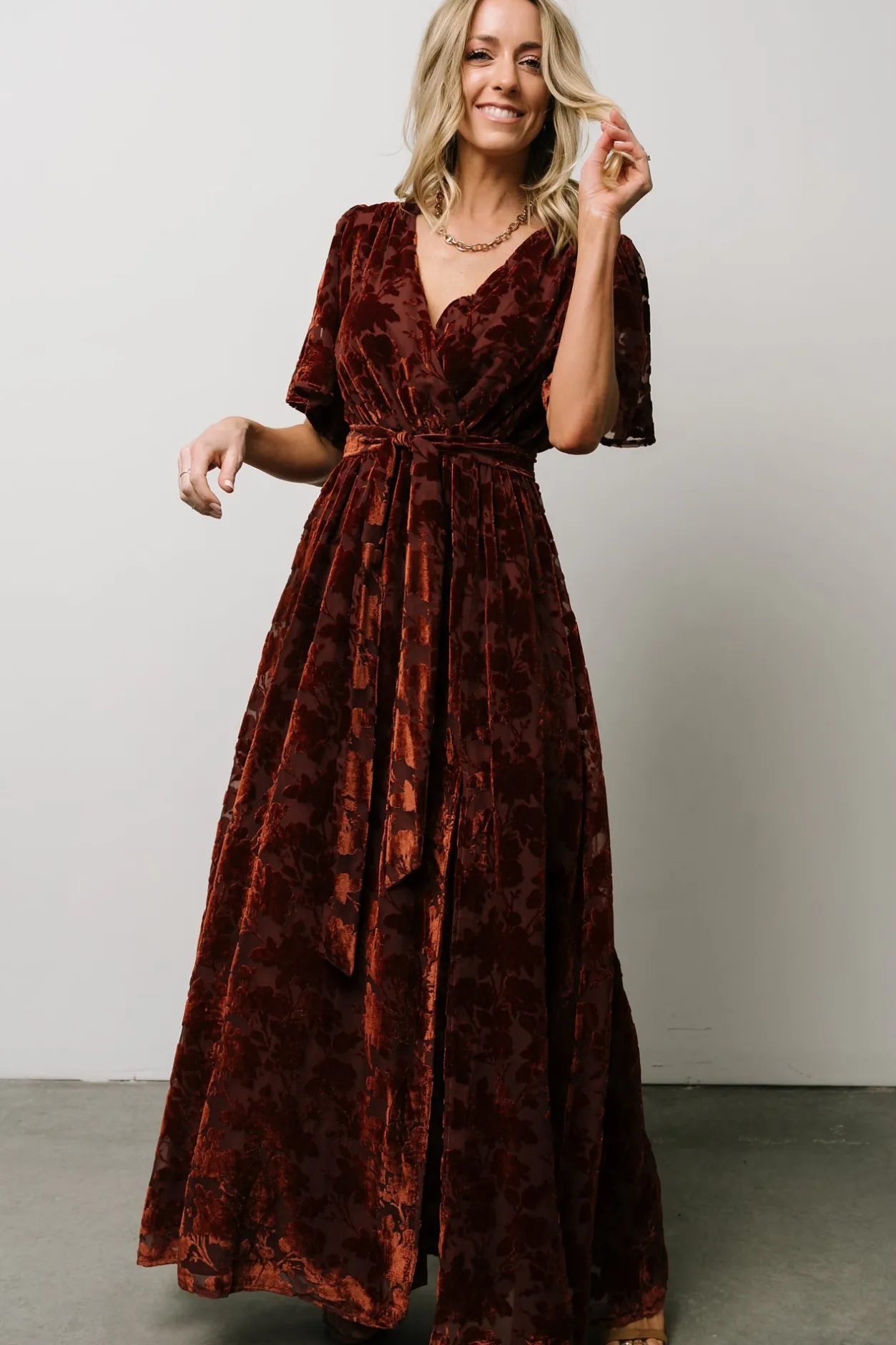 Discount Baltic Born Uma Velvet Maxi Dress | Copper Floral CopperFloral