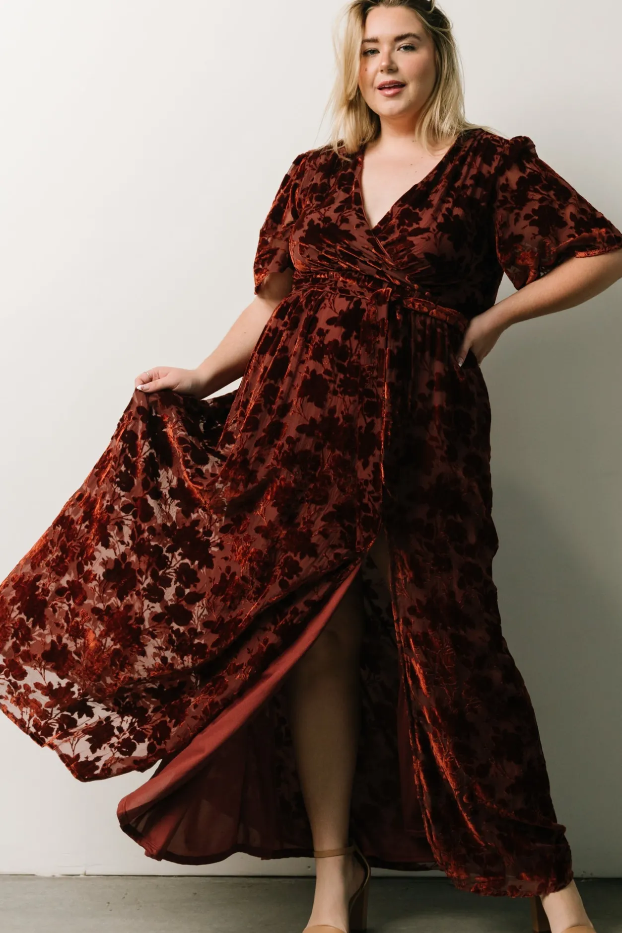 Discount Baltic Born Uma Velvet Maxi Dress | Copper Floral CopperFloral