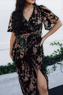 Sale Baltic Born Uma Velvet Maxi Dress | Green Floral GreenFloral