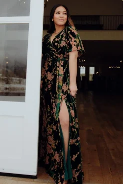 Sale Baltic Born Uma Velvet Maxi Dress | Green Floral GreenFloral