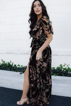 Sale Baltic Born Uma Velvet Maxi Dress | Green Floral GreenFloral