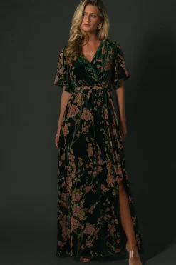 Sale Baltic Born Uma Velvet Maxi Dress | Green Floral GreenFloral