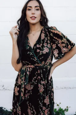 Sale Baltic Born Uma Velvet Maxi Dress | Green Floral GreenFloral