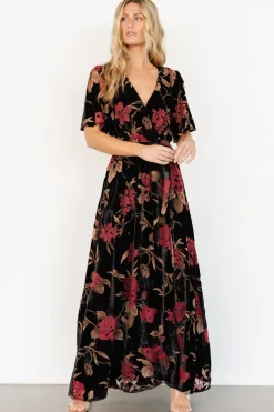 Discount Baltic Born Uma Velvet Maxi Dress | Merlot + Black Floral Merlot+BlackFloral