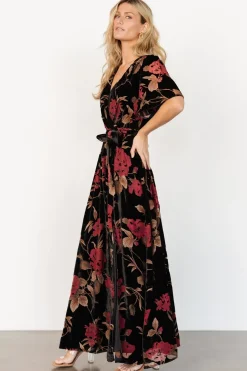 Discount Baltic Born Uma Velvet Maxi Dress | Merlot + Black Floral Merlot+BlackFloral