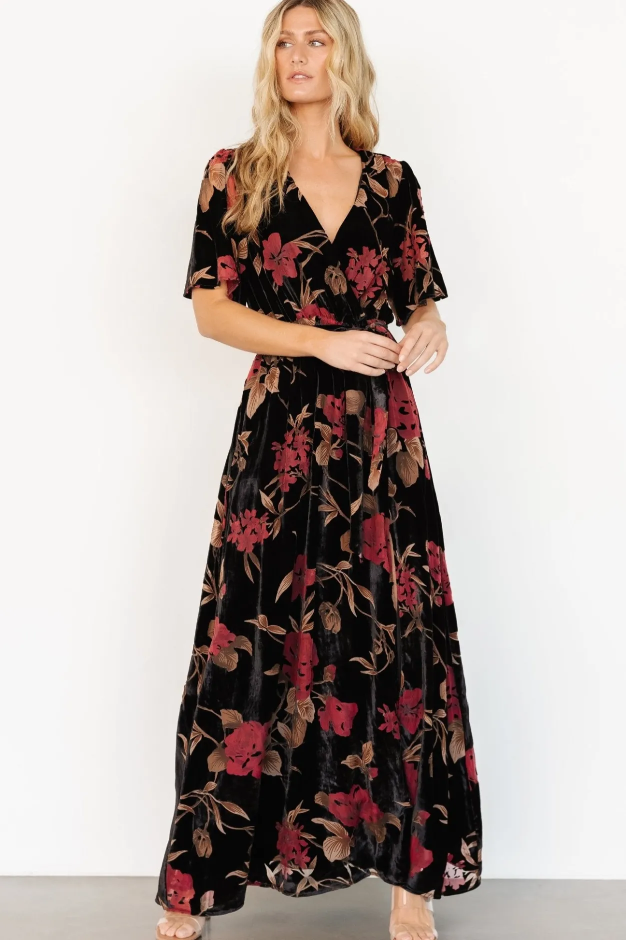 Discount Baltic Born Uma Velvet Maxi Dress | Merlot + Black Floral Merlot+BlackFloral