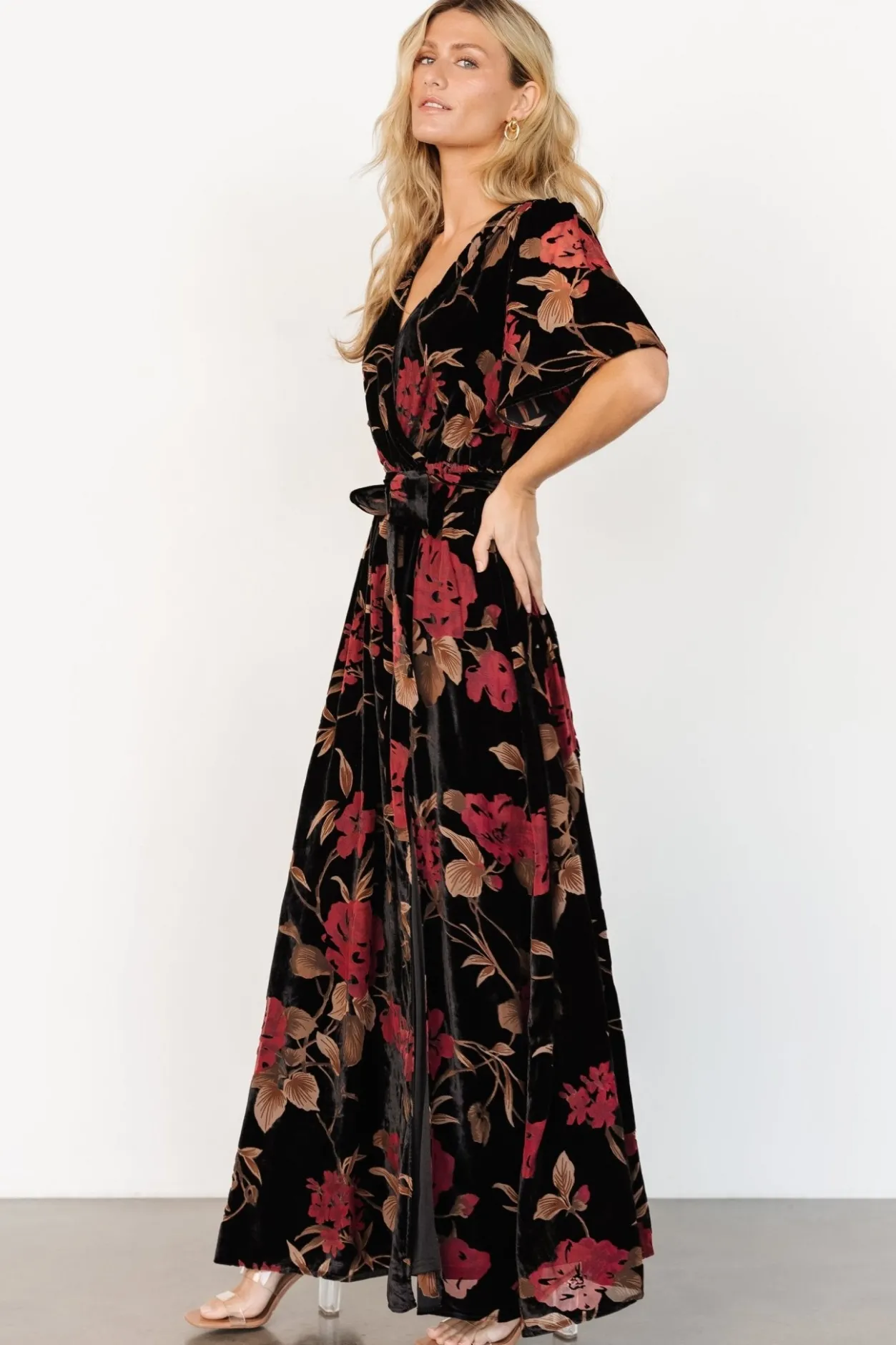Discount Baltic Born Uma Velvet Maxi Dress | Merlot + Black Floral Merlot+BlackFloral