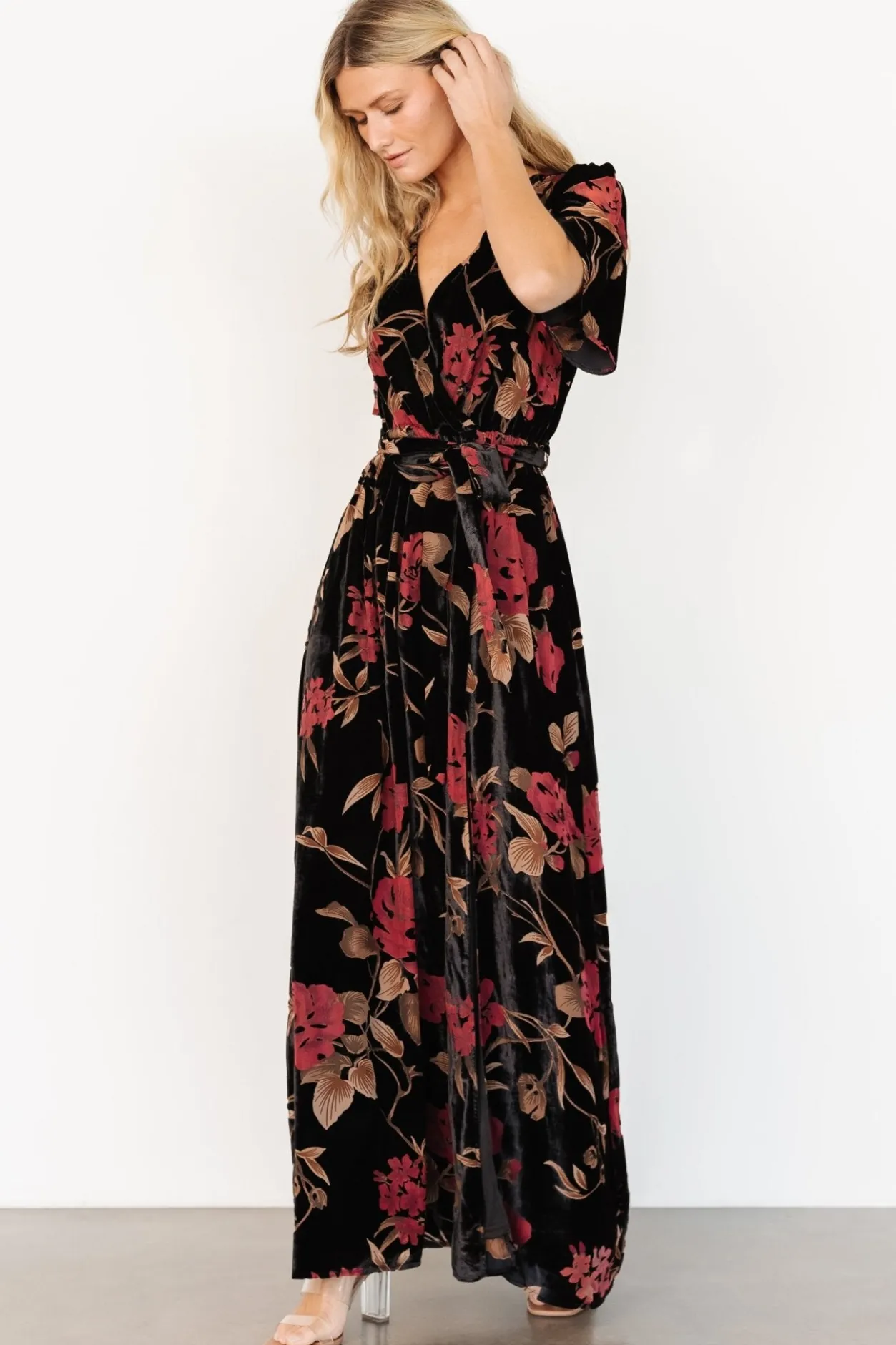Discount Baltic Born Uma Velvet Maxi Dress | Merlot + Black Floral Merlot+BlackFloral