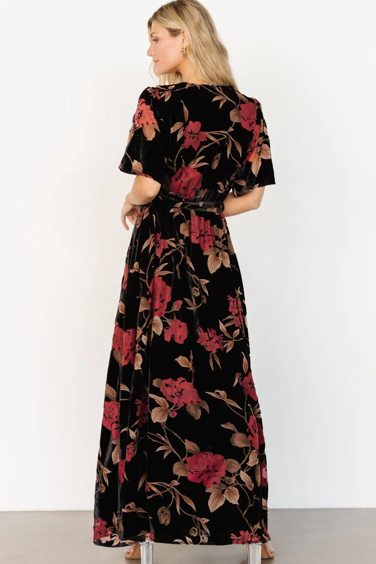 Discount Baltic Born Uma Velvet Maxi Dress | Merlot + Black Floral Merlot+BlackFloral