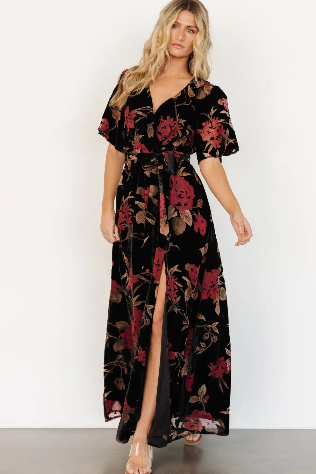 Discount Baltic Born Uma Velvet Maxi Dress | Merlot + Black Floral Merlot+BlackFloral