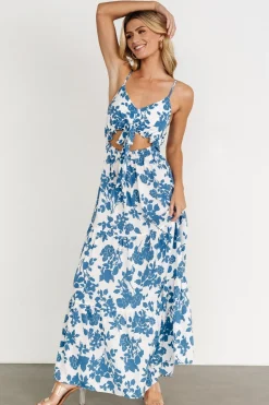 Discount Baltic Born Valetta Cut Out Maxi Dress | White + Blue White+Blue