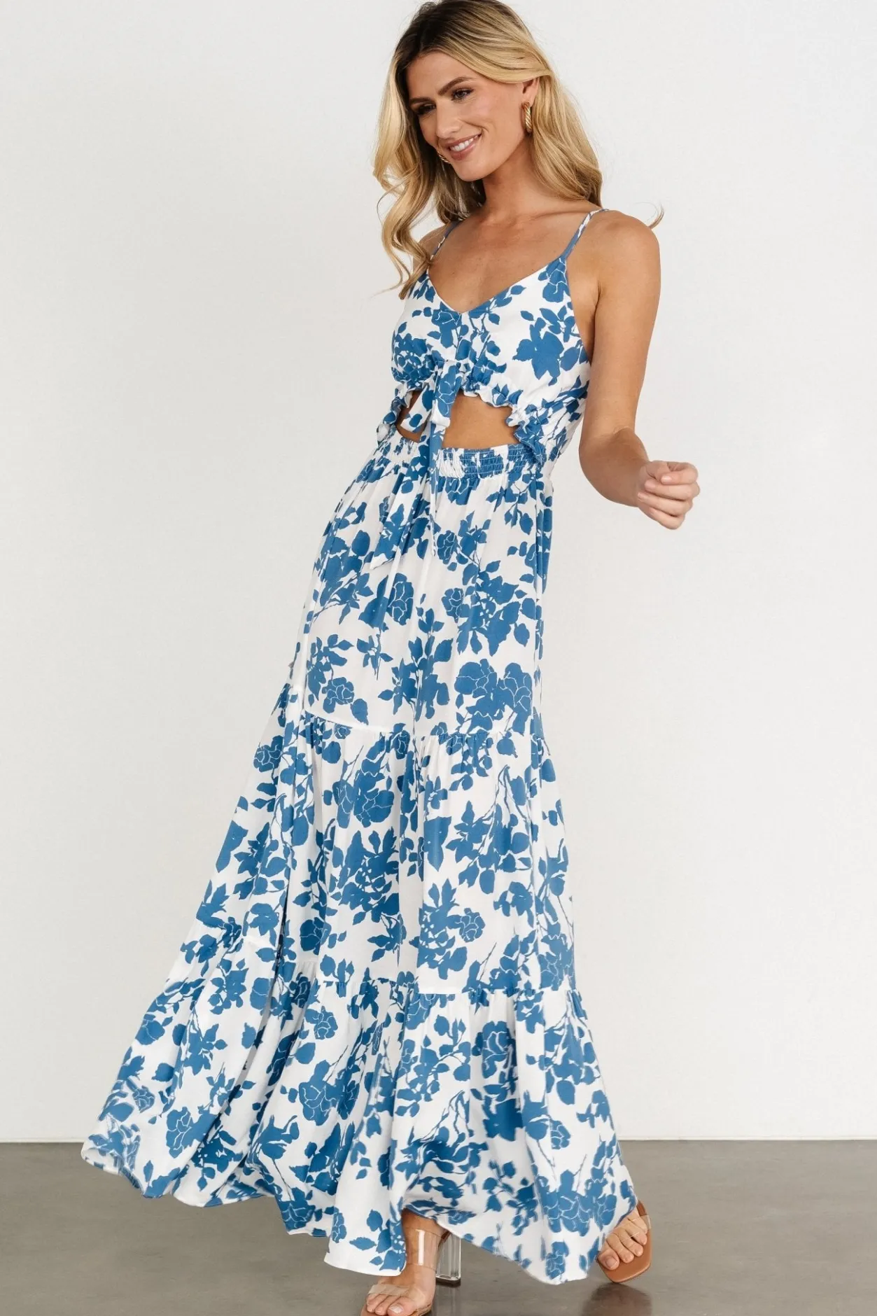 Discount Baltic Born Valetta Cut Out Maxi Dress | White + Blue White+Blue