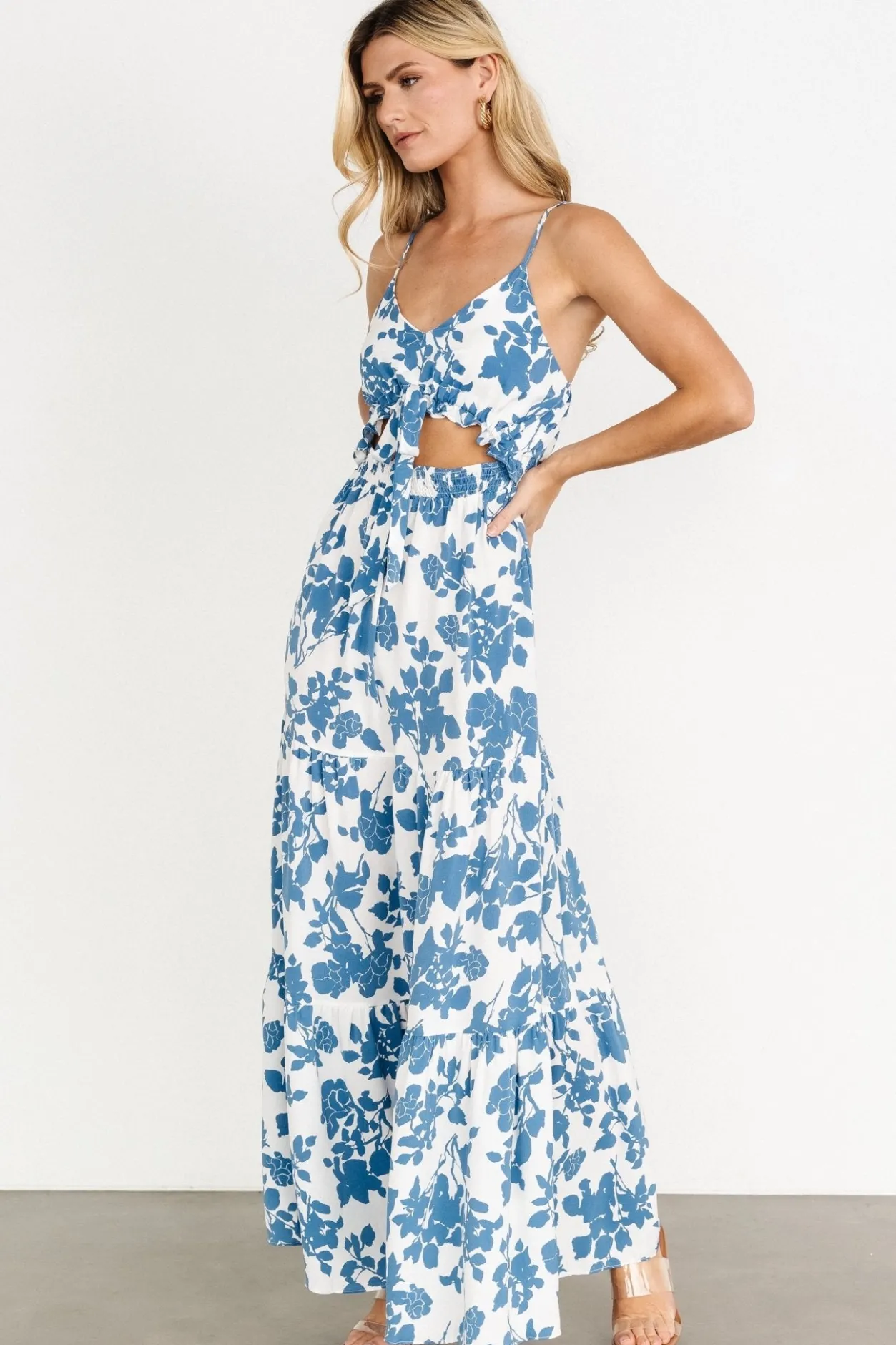 Discount Baltic Born Valetta Cut Out Maxi Dress | White + Blue White+Blue