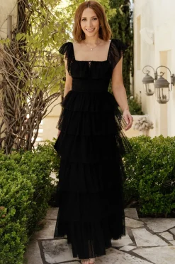 New Baltic Born Valora Swiss Dot Tulle Maxi Dress | Black