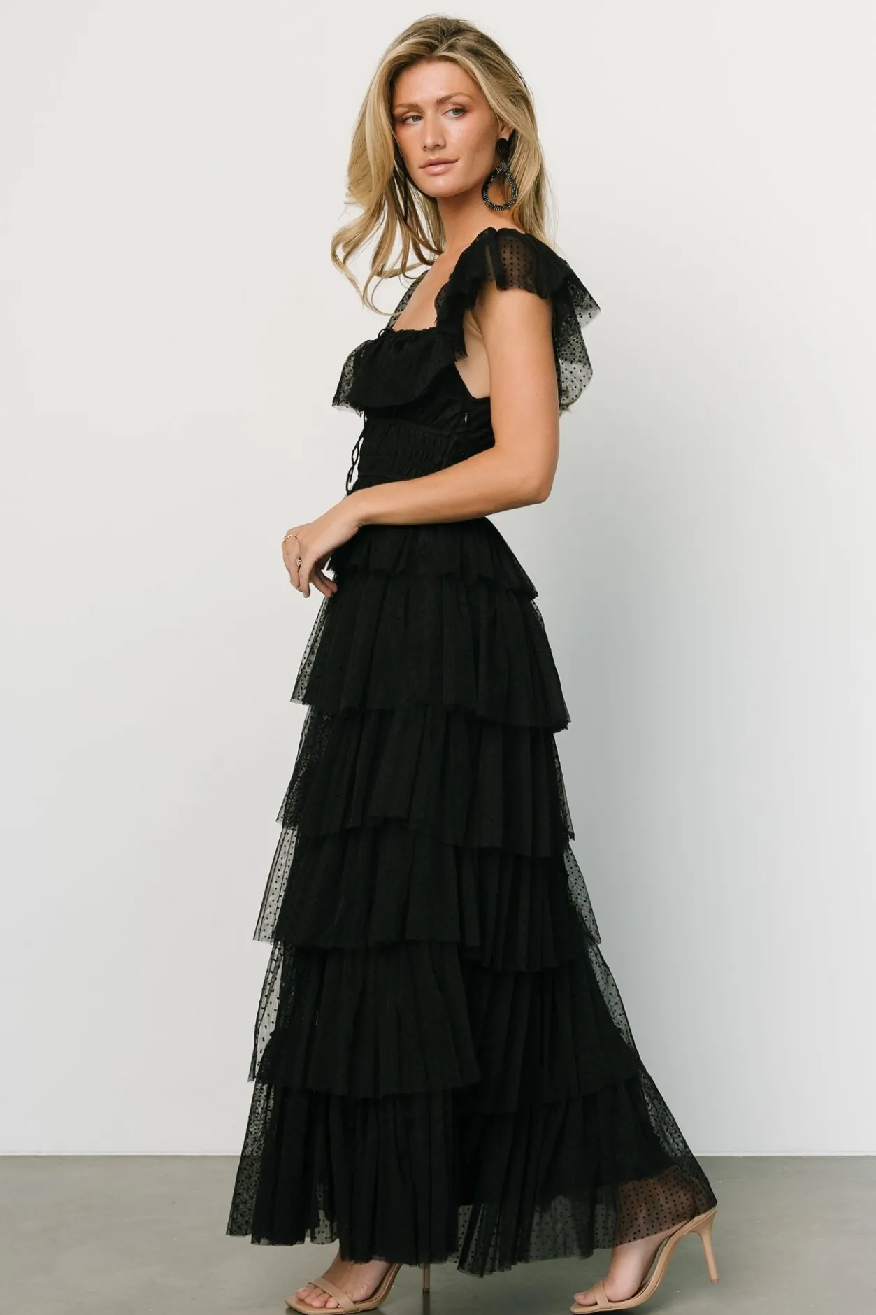 New Baltic Born Valora Swiss Dot Tulle Maxi Dress | Black