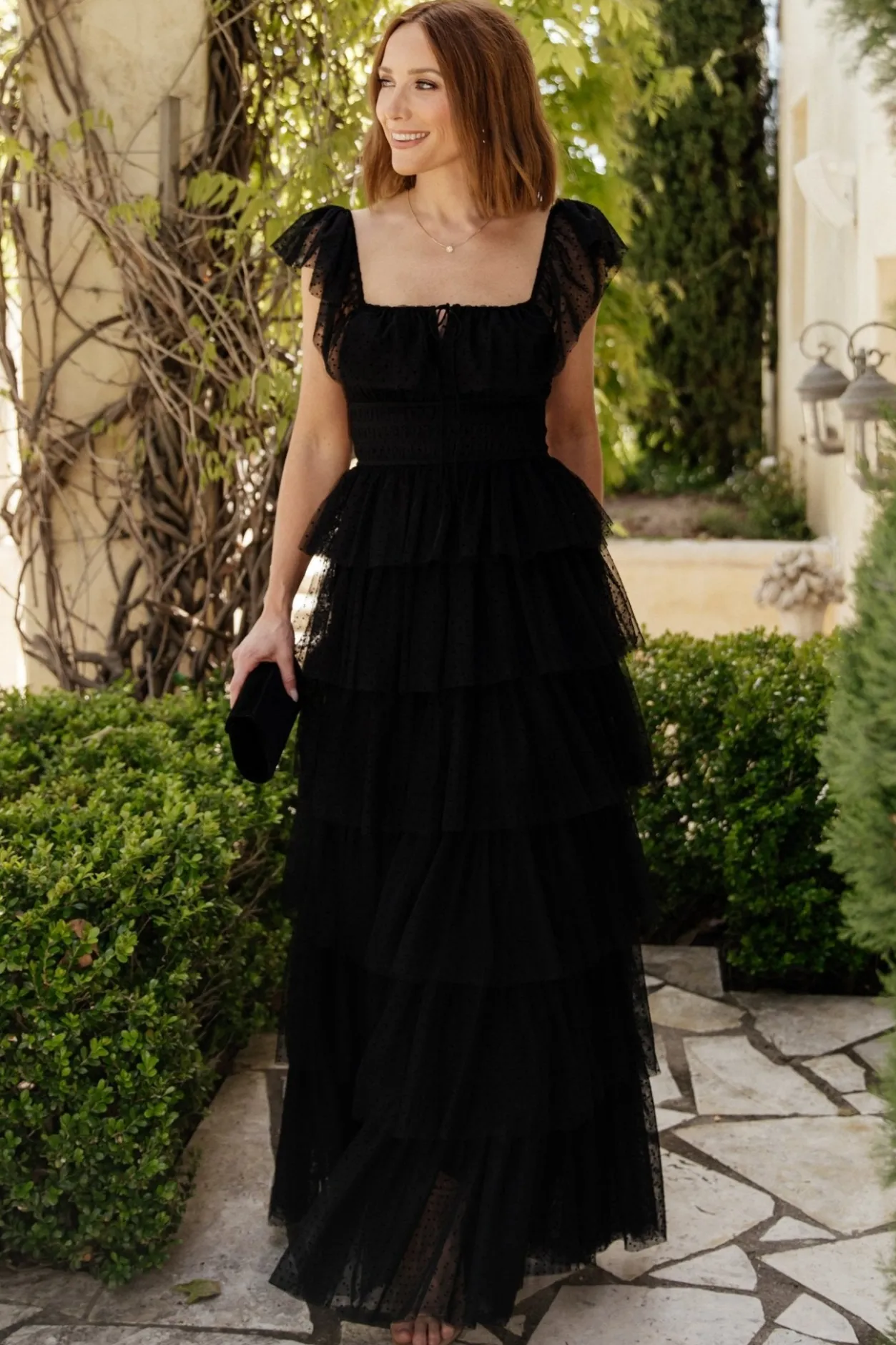 New Baltic Born Valora Swiss Dot Tulle Maxi Dress | Black