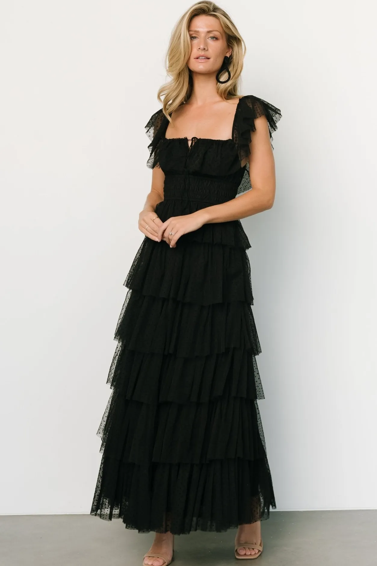 New Baltic Born Valora Swiss Dot Tulle Maxi Dress | Black