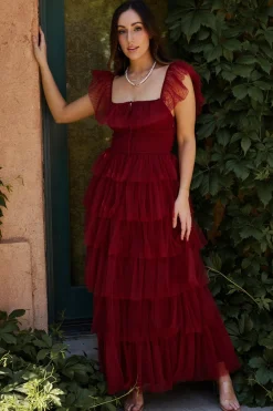 Online Baltic Born Valora Swiss Dot Tulle Maxi Dress | Wine