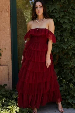 Online Baltic Born Valora Swiss Dot Tulle Maxi Dress | Wine