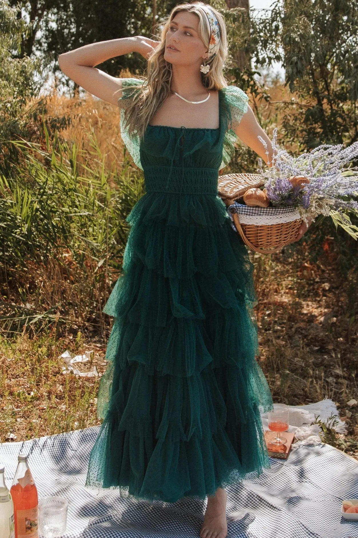 Sale Baltic Born Valora Swiss Dot Tulle Maxi Dress | Dark Green DarkGreen