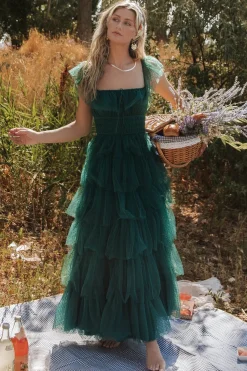 Sale Baltic Born Valora Swiss Dot Tulle Maxi Dress | Dark Green DarkGreen