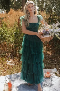 Sale Baltic Born Valora Swiss Dot Tulle Maxi Dress | Dark Green DarkGreen
