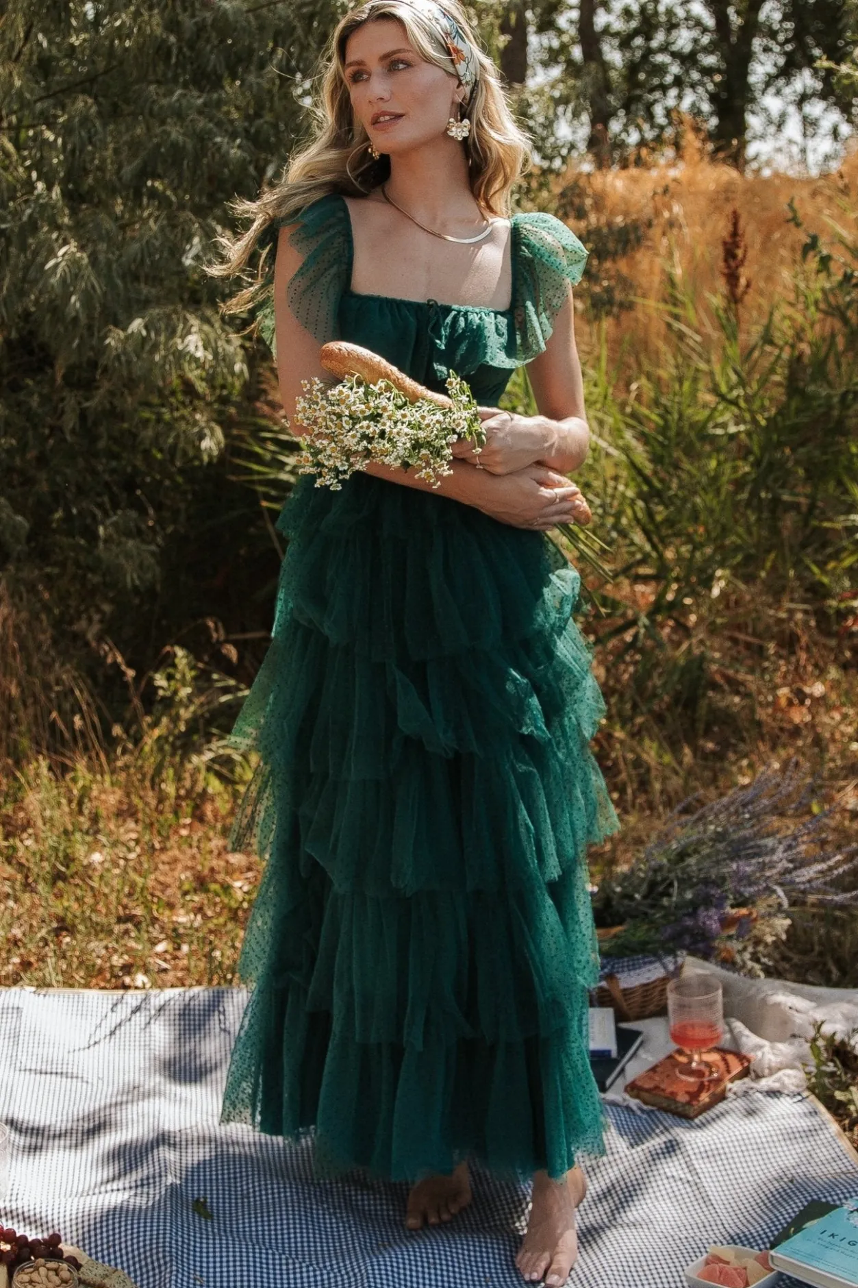 Sale Baltic Born Valora Swiss Dot Tulle Maxi Dress | Dark Green DarkGreen