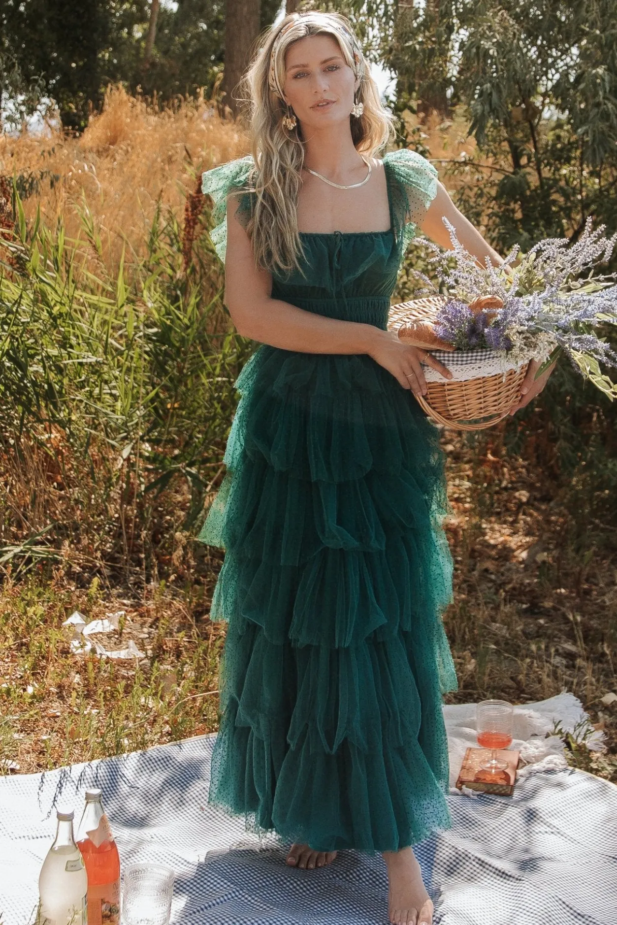 Sale Baltic Born Valora Swiss Dot Tulle Maxi Dress | Dark Green DarkGreen