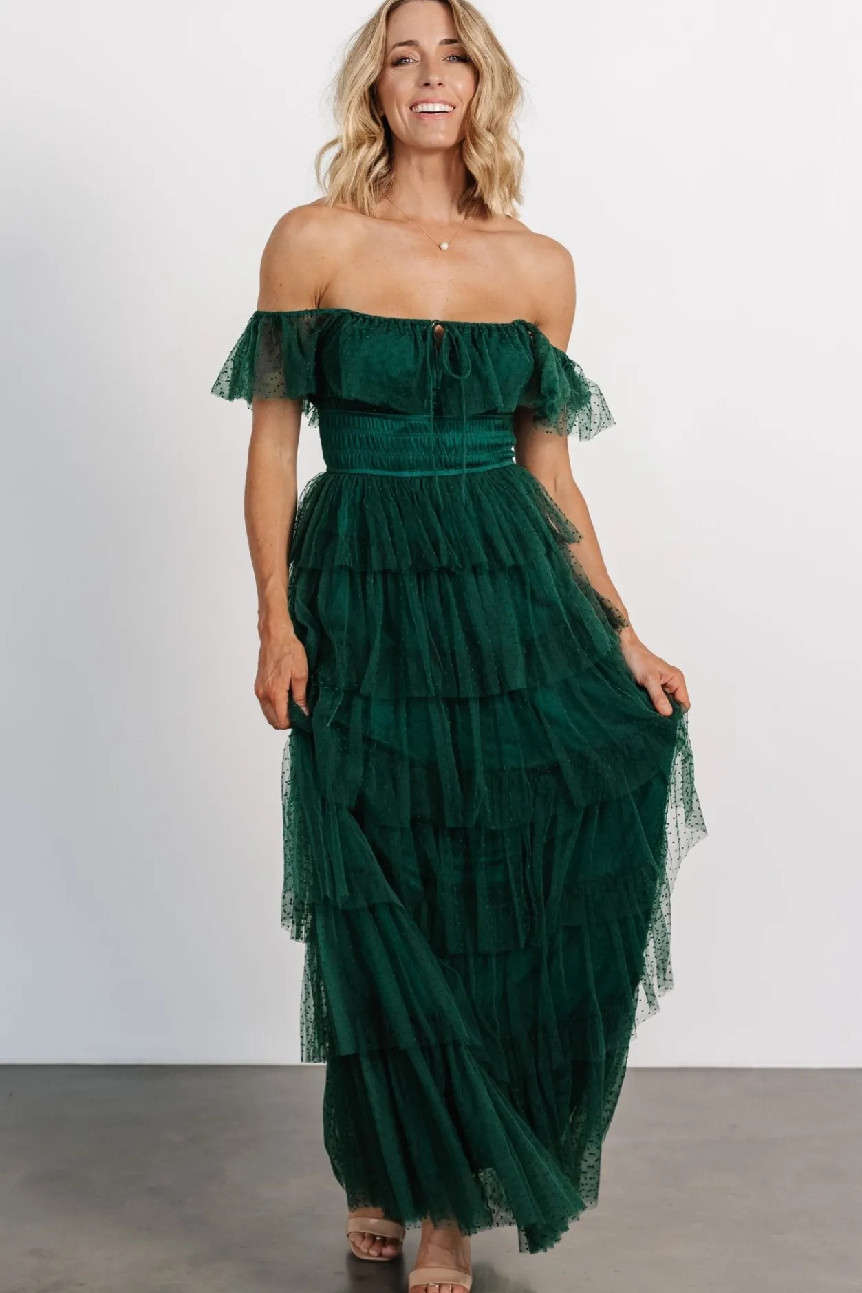Sale Baltic Born Valora Swiss Dot Tulle Maxi Dress | Dark Green DarkGreen