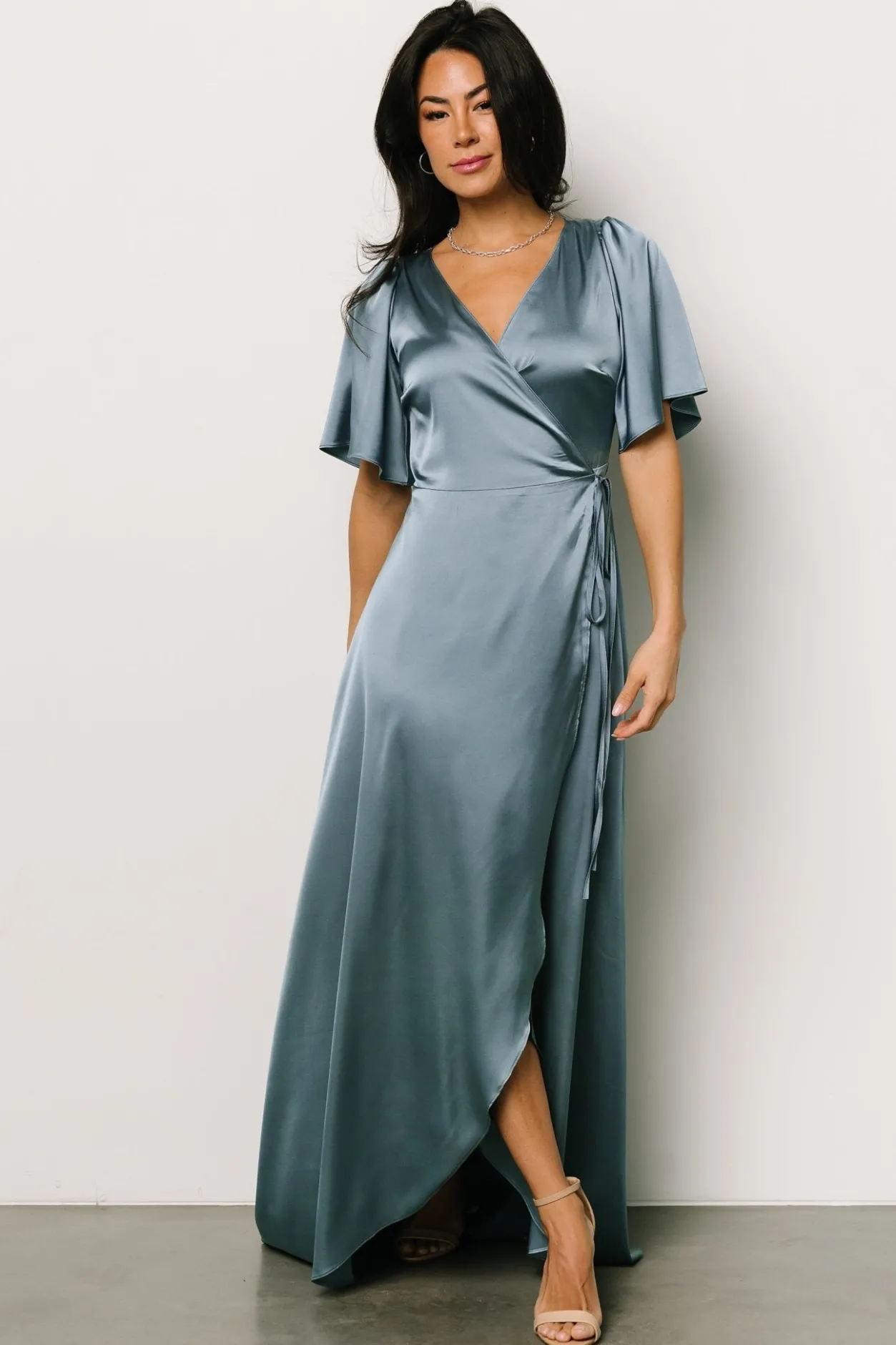 Best Baltic Born Vara Satin Maxi Wrap Dress | Dusty Blue DustyBlue