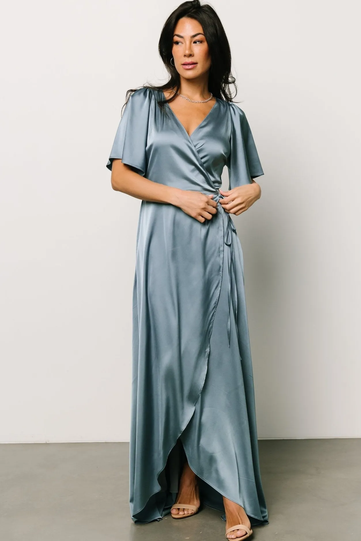 Best Baltic Born Vara Satin Maxi Wrap Dress | Dusty Blue DustyBlue